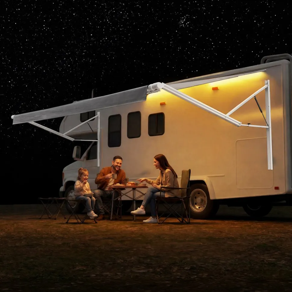 VEVOR Motorized RV Awning Complete Kit & Sunshade Screen, 18.06FT Electric Retractable RV Awning with Aluminum Alloy Frame & Waterproof Fabric, Outdoor Camping Trailer Awnings Fit Most RVs (18FT Type)