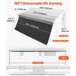 VEVOR Motorized RV Awning Complete Kit & Sunshade Screen, 18.06FT Electric Retractable RV Awning with Aluminum Alloy Frame & Waterproof Fabric, Outdoor Camping Trailer Awnings Fit Most RVs (18FT Type)
