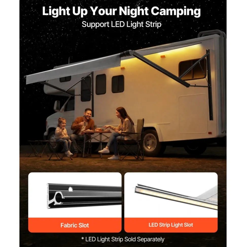 VEVOR Motorized RV Awning Complete Kit, 17.06FT Electric Retractable RV Awning with Aluminum Alloy Frame & Waterproof Fabric, Outdoor Camping Trailer Awnings Fit Most RVs (17FT Type, Gradient Gray)