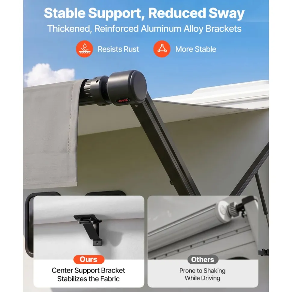VEVOR Motorized RV Awning Complete Kit, 17.06FT Electric Retractable RV Awning with Aluminum Alloy Frame & Waterproof Fabric, Outdoor Camping Trailer Awnings Fit Most RVs (17FT Type, Gradient Gray)