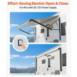 VEVOR Motorized RV Awning Complete Kit, 17.06FT Electric Retractable RV Awning with Aluminum Alloy Frame & Waterproof Fabric, Outdoor Camping Trailer Awnings Fit Most RVs (17FT Type, Gradient Gray)