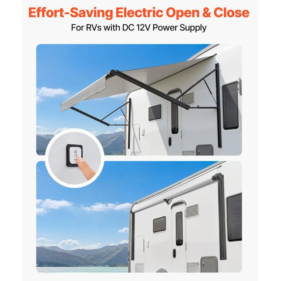 VEVOR Motorized RV Awning Complete Kit, 17.06FT Electric Retractable RV Awning with Aluminum Alloy Frame & Waterproof Fabric, Outdoor Camping Trailer Awnings Fit Most RVs (17FT Type, Gradient Gray)