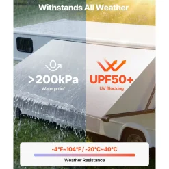 VEVOR Motorized RV Awning Complete Kit, 17.06FT Electric Retractable RV Awning with Aluminum Alloy Frame & Waterproof Fabric, Outdoor Camping Trailer Awnings Fit Most RVs (17FT Type, Gradient Gray)