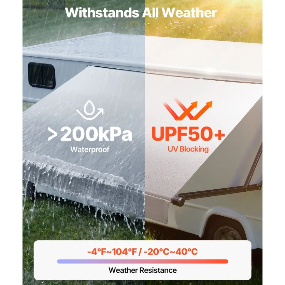 VEVOR Motorized RV Awning Complete Kit, 17.06FT Electric Retractable RV Awning with Aluminum Alloy Frame & Waterproof Fabric, Outdoor Camping Trailer Awnings Fit Most RVs (17FT Type, Gradient Gray)