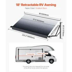 VEVOR Motorized RV Awning Complete Kit, 18' Retractable Awning with Aluminum Alloy Frame, Outdoor Trailer Awning, Fit for Most RVs(Black Fade)