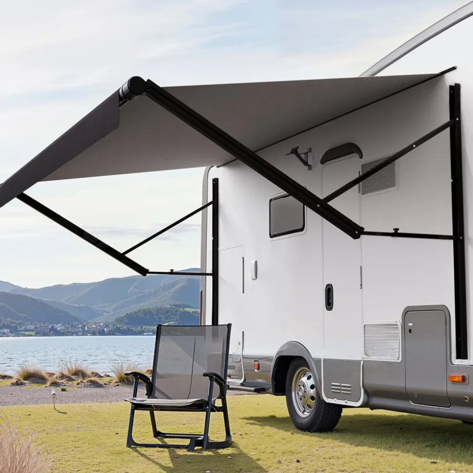 VEVOR Motorized RV Awning Complete Kit, 18' Retractable Awning with Aluminum Alloy Frame, Outdoor Trailer Awning, Fit for Most RVs(Black Fade)