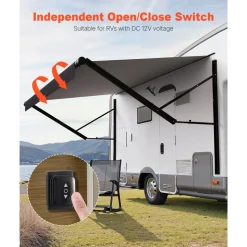 VEVOR Motorized RV Awning Complete Kit, 18' Retractable Awning with Aluminum Alloy Frame, Outdoor Trailer Awning, Fit for Most RVs(Black Fade)