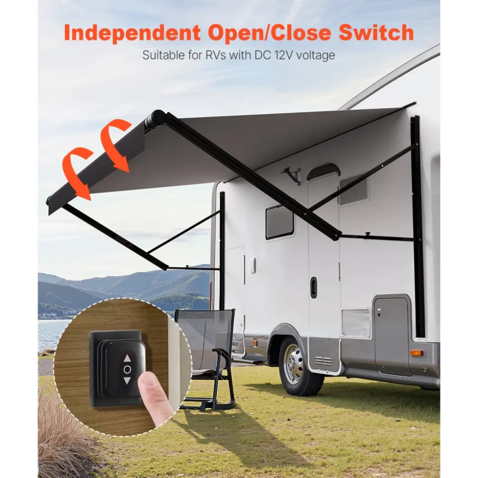 VEVOR Motorized RV Awning Complete Kit, 18' Retractable Awning with Aluminum Alloy Frame, Outdoor Trailer Awning, Fit for Most RVs(Black Fade)