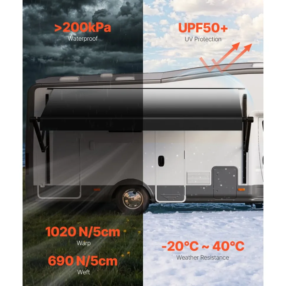 VEVOR Motorized RV Awning Complete Kit, 18' Retractable Awning with Aluminum Alloy Frame, Outdoor Trailer Awning, Fit for Most RVs(Black Fade)