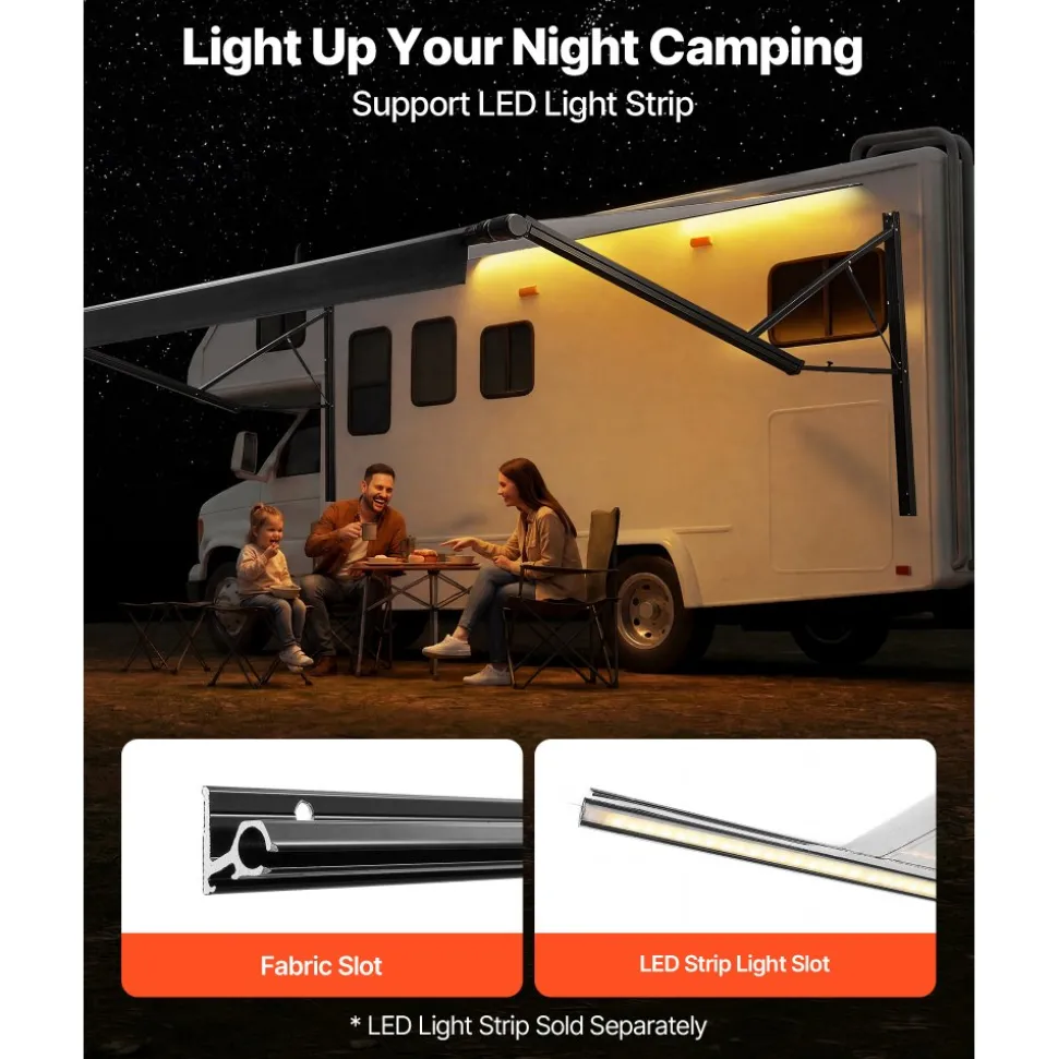 VEVOR Motorized RV Awning Complete Kit, 20.06FT Electric Retractable RV Awning with Aluminum Alloy Frame & Waterproof Fabric, Outdoor Camping Trailer Awnings Fit Most RVs (20FT Type, Gradient Black)