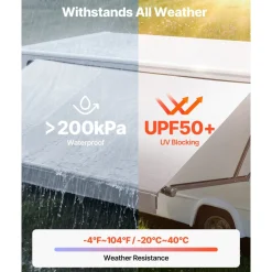 VEVOR Motorized RV Awning Complete Kit, 21.06FT Electric Retractable RV Awning with Aluminum Alloy Frame & Waterproof Fabric, Outdoor Camping Trailer Awnings Fit Most RVs (21FT Type, Gradient Gray)