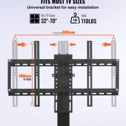 VEVOR Motorized TV Lift with Swivel, Adjustable Height 28.74-68.11 Inch for 32-70 Inch TVs, Remote Controlled, 154 Lbs Capacity, Manual Left/Right Swivel 30°