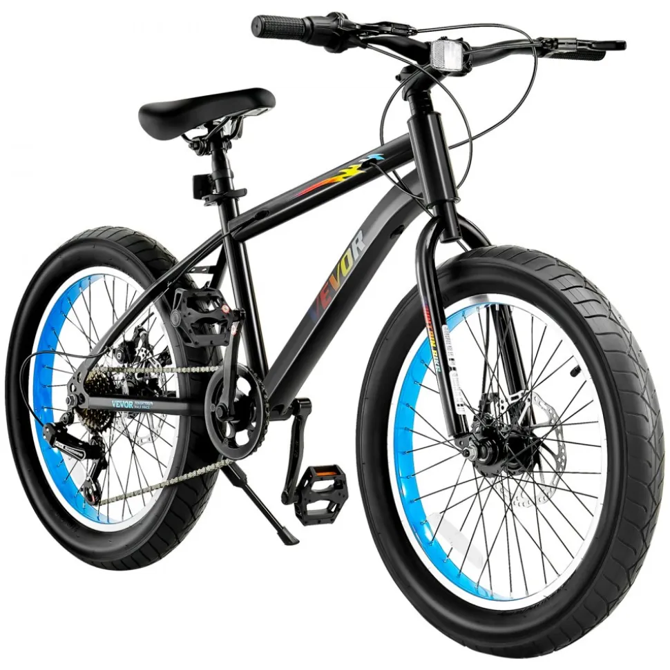 VEVOR Mountain Bike, 20 inch MTB Bicycle with 7 Speeds SHIMANO Twist Shifting, Comfort Saddle, Dual Disc Brakes, High Carbon Steel Frame, Fat Tire Sport Cycling Bicycle for Trail Snow