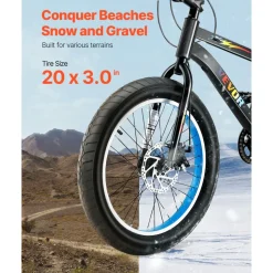 VEVOR Mountain Bike, 20 inch MTB Bicycle with 7 Speeds SHIMANO Twist Shifting, Comfort Saddle, Dual Disc Brakes, High Carbon Steel Frame, Fat Tire Sport Cycling Bicycle for Trail Snow