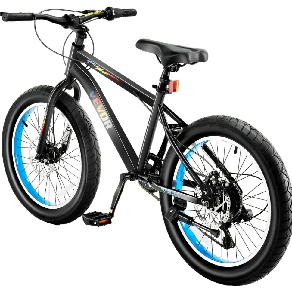 VEVOR Mountain Bike, 20 inch MTB Bicycle with 7 Speeds SHIMANO Twist Shifting, Comfort Saddle, Dual Disc Brakes, High Carbon Steel Frame, Fat Tire Sport Cycling Bicycle for Trail Snow