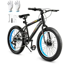 VEVOR Mountain Bike, 20 inch MTB Bicycle with 7 Speeds SHIMANO Twist Shifting, Comfort Saddle, Dual Disc Brakes, High Carbon Steel Frame, Fat Tire Sport Cycling Bicycle for Trail Snow