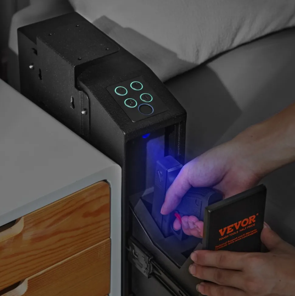 VEVOR Mounted Gun Safe for Pistols, Biometric Gun Safe with Three Quick Access Ways of Fingerprints, Passwords and Keys, Handgun Safe for 1 Pistol for Home, Bedside, Nightstand, Wall