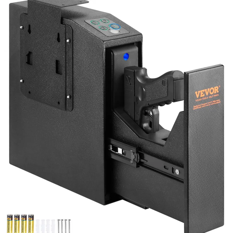 VEVOR Mounted Gun Safe for Pistols, Biometric Gun Safe with Three Quick Access Ways of Fingerprints, Passwords and Keys, Handgun Safe for 1 Pistol for Home, Bedside, Nightstand, Wall