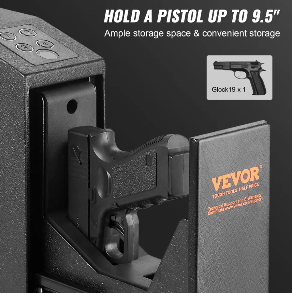 VEVOR Mounted Gun Safe for Pistols, Biometric Gun Safe with Three Quick Access Ways of Fingerprints, Passwords and Keys, Handgun Safe for 1 Pistol for Home, Bedside, Nightstand, Wall