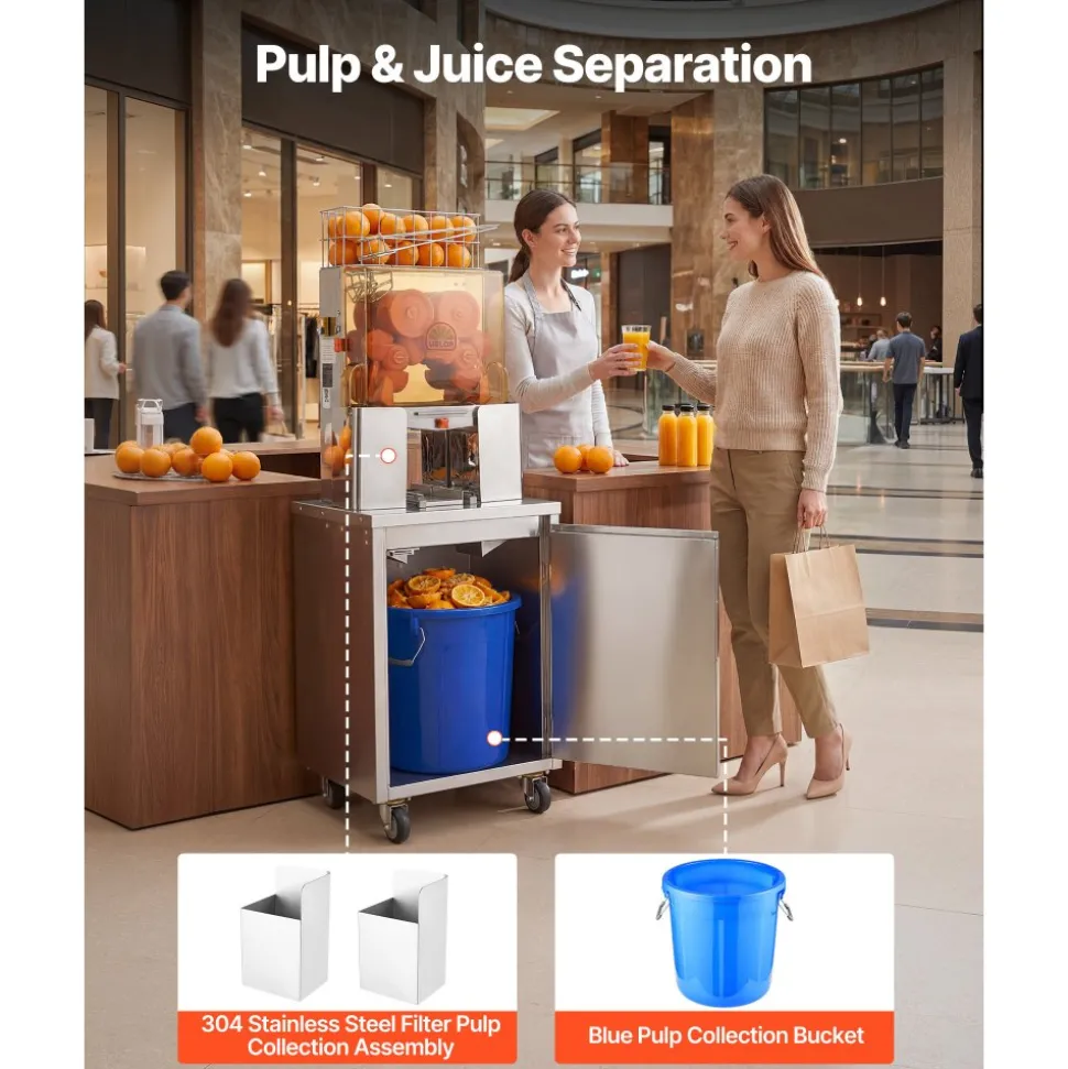 VEVOR Movable Base Cabinet for Orange Juicer, Thickened Stainless Steel, 4 Swivel Casters, Compatible with VEVOR NS2000E-2NS2000E-2TNS2000E-3 Semi-Automatic Feed Orange Juicer, Easy Installation