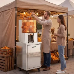 VEVOR Movable Base Cabinet for Orange Juicer, Thickened Stainless Steel, 4 Swivel Casters, Compatible with VEVOR NS2000E-2NS2000E-2TNS2000E-3 Semi-Automatic Feed Orange Juicer, Easy Installation