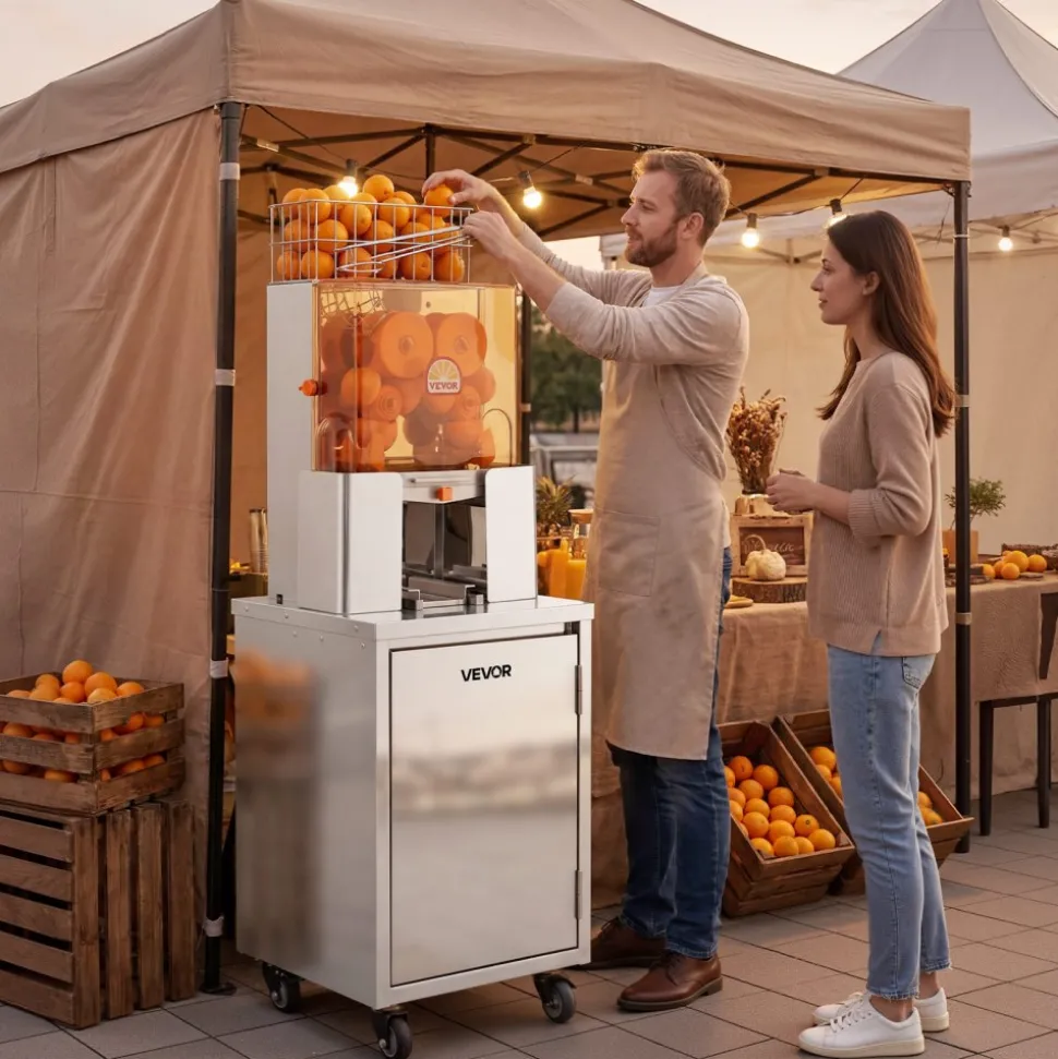 VEVOR Movable Base Cabinet for Orange Juicer, Thickened Stainless Steel, 4 Swivel Casters, Compatible with VEVOR NS2000E-2NS2000E-2TNS2000E-3 Semi-Automatic Feed Orange Juicer, Easy Installation