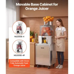 VEVOR Movable Base Cabinet for Orange Juicer, Thickened Stainless Steel Cabinet, 4 Swivel Casters, Compatible with VEVOR NS2000E-4NS2000E-4P Fully Automatic Feed Orange Juicer, Easy Installation