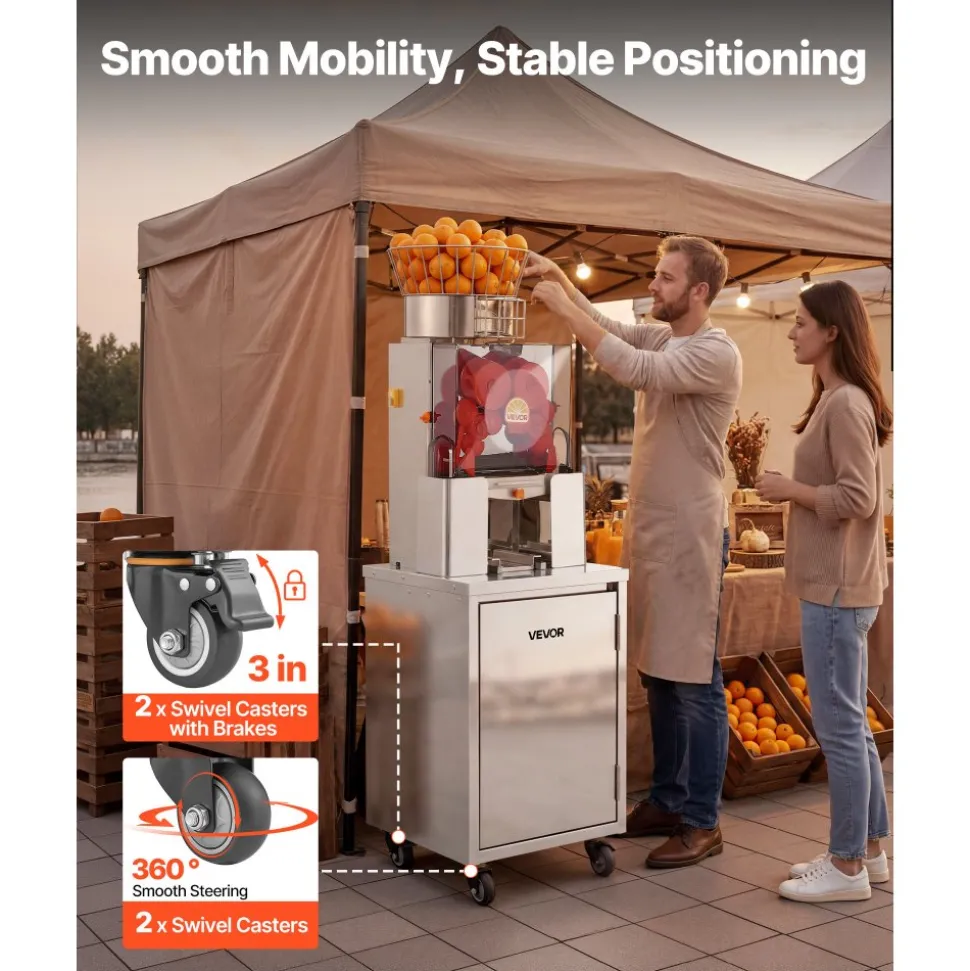 VEVOR Movable Base Cabinet for Orange Juicer, Thickened Stainless Steel Cabinet, 4 Swivel Casters, Compatible with VEVOR NS2000E-4NS2000E-4P Fully Automatic Feed Orange Juicer, Easy Installation