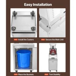 VEVOR Movable Base Cabinet for Orange Juicer, Thickened Stainless Steel Cabinet, 4 Swivel Casters, Compatible with VEVOR NS2000E-4NS2000E-4P Fully Automatic Feed Orange Juicer, Easy Installation