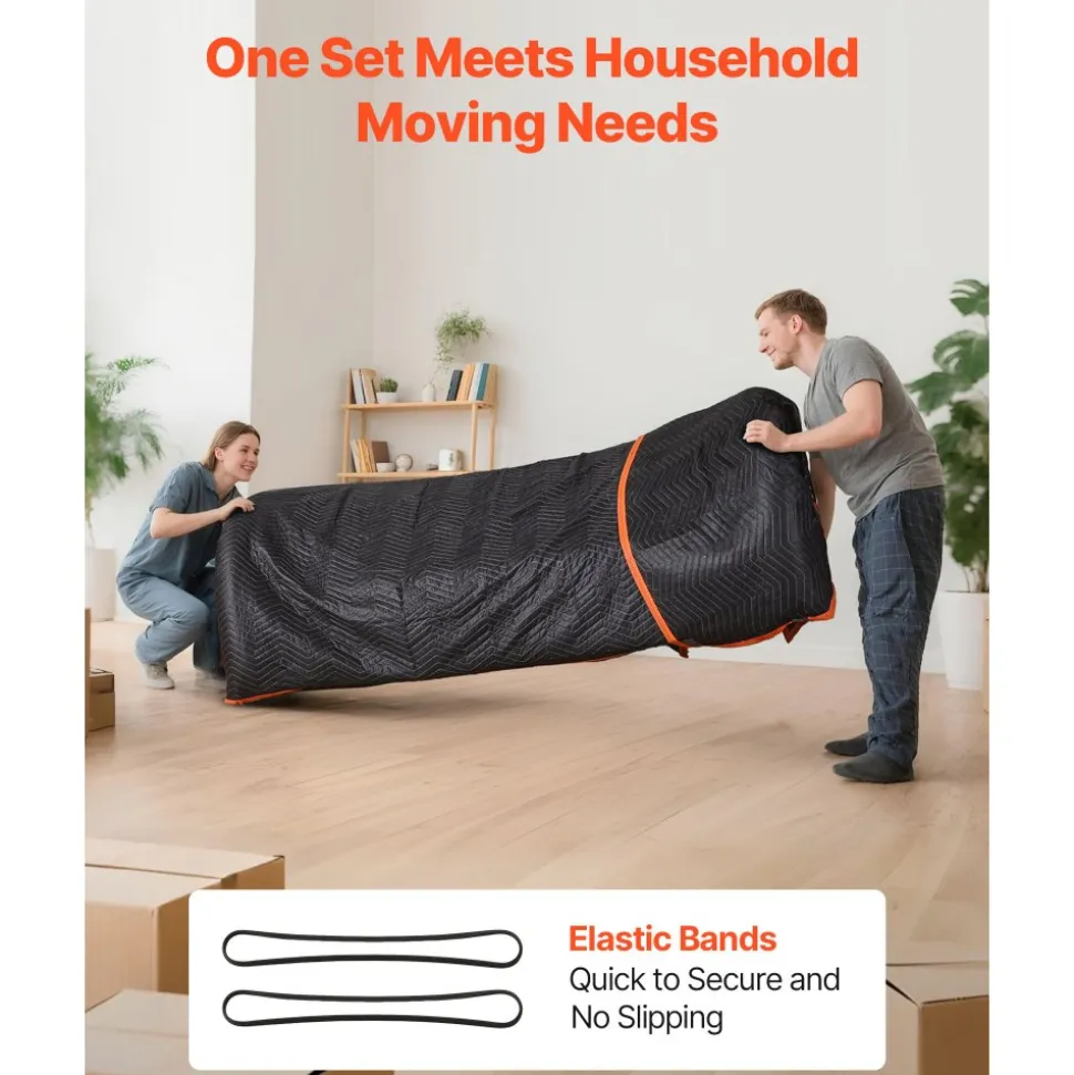 VEVOR Moving Blankets 6 Pcs, 72 x 40 in (32 lbs/dz) Large Packing Blankets with Cotton Filling, Heavy Duty Nonwoven Fabric Padded Moving Blanket for Shipping, Wrapping, Protecting Furniture