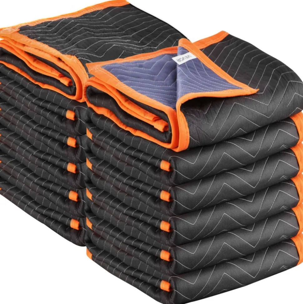 VEVOR Moving Blankets 6 Pcs, 72 x 40 in (32 lbs/dz) Large Packing Blankets with Cotton Filling, Heavy Duty Nonwoven Fabric Padded Moving Blanket for Shipping, Wrapping, Protecting Furniture