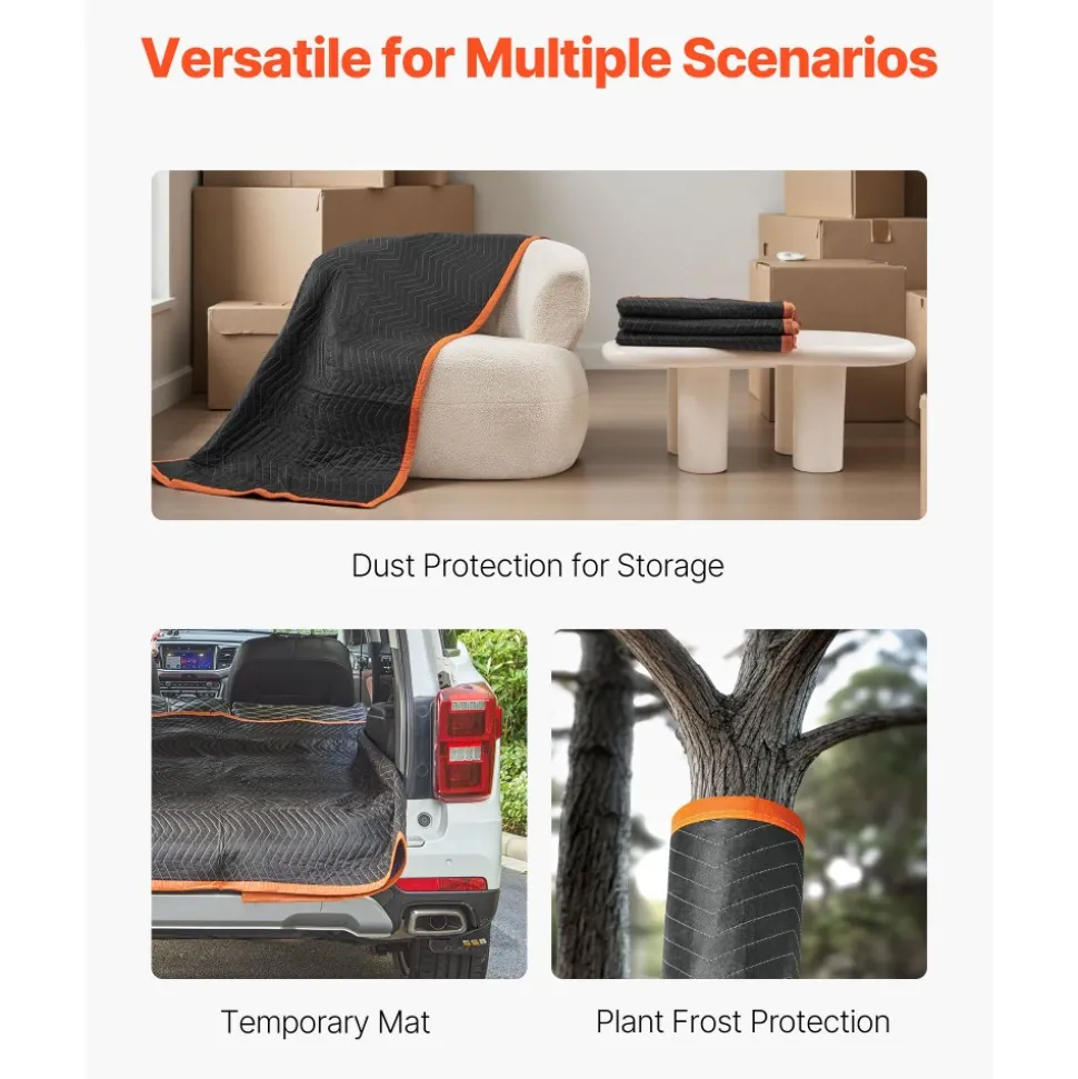 VEVOR Moving Blankets 6 Pcs, 80 x 72 in (35 lbs/dz) Large Packing Blankets with Cotton Filling, Heavy Duty Nonwoven Fabric Padded Moving Blanket for Shipping, Wrapping, Protecting Furniture