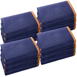 VEVOR Moving Blankets, 80" x 72", 65 lbs/dz Weight, 12 Packs, Professional Non-Woven & Recycled Cotton Packing Blanket, Heavy Duty Mover Pads for Protecting Furniture, Floors, Appliances, Blue/Orange