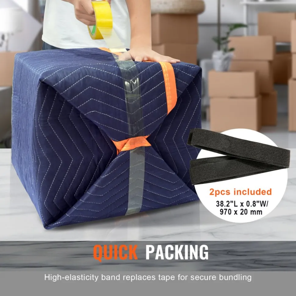 VEVOR Moving Blankets, 80" x 72", 65 lbs/dz Weight, 12 Packs, Professional Non-Woven & Recycled Cotton Packing Blanket, Heavy Duty Mover Pads for Protecting Furniture, Floors, Appliances, Blue/Orange