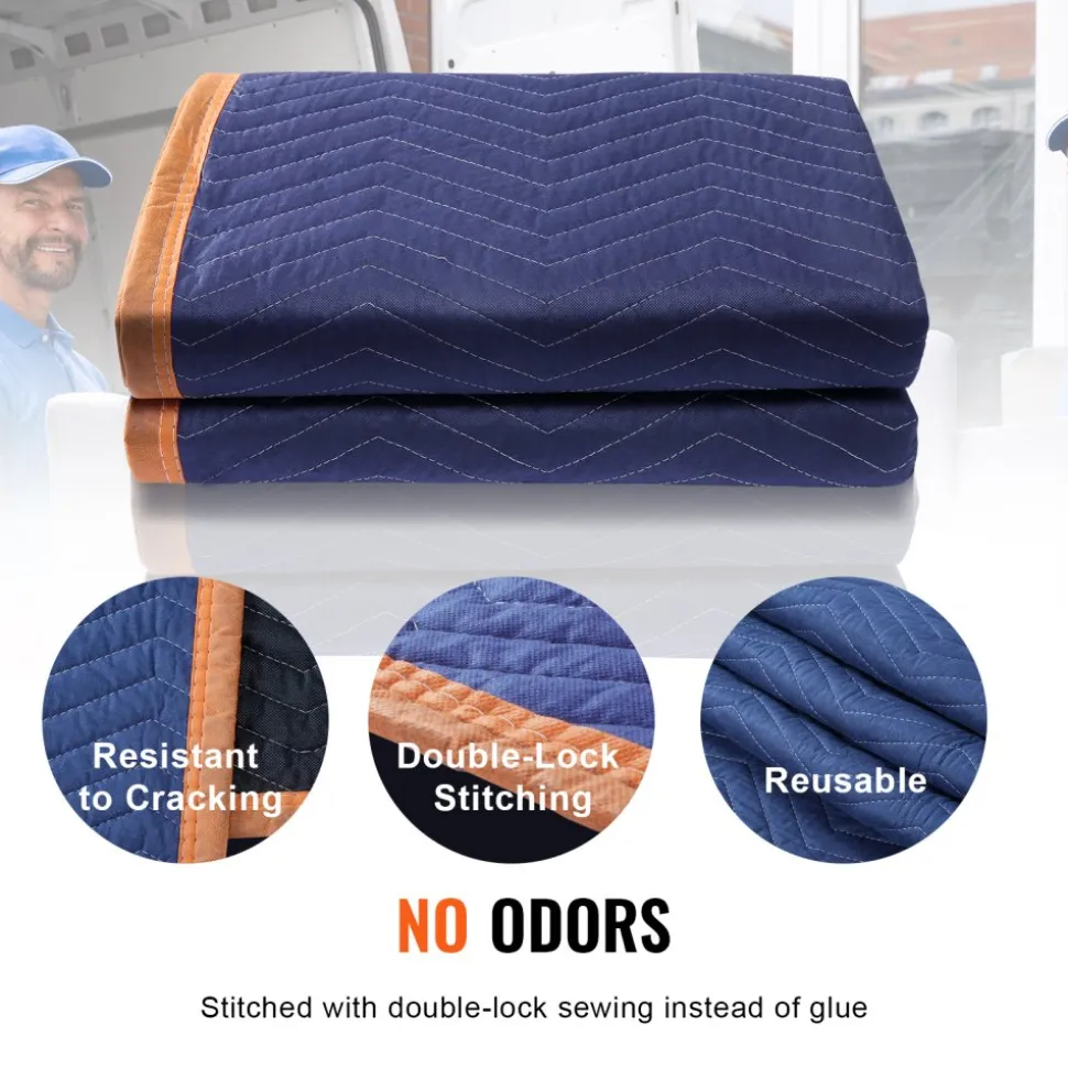 VEVOR Moving Blankets, 80" x 72", 65 lbs/dz Weight, 12 Packs, Professional Non-Woven & Recycled Cotton Packing Blanket, Heavy Duty Mover Pads for Protecting Furniture, Floors, Appliances, Blue/Orange