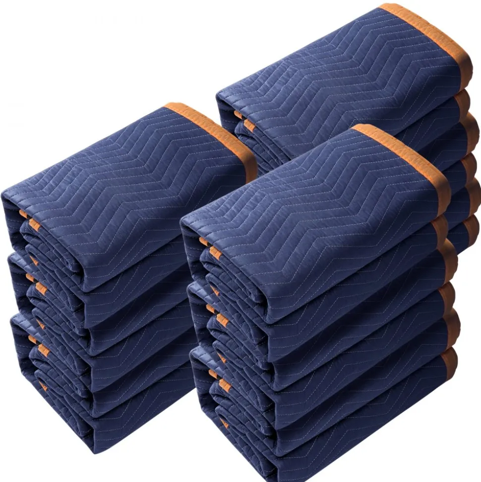 VEVOR Moving Blankets, 80" x 72", 65 lbs/dz Weight, 12 Packs, Professional Non-Woven & Recycled Cotton Packing Blanket, Heavy Duty Mover Pads for Protecting Furniture, Floors, Appliances, Blue/Orange