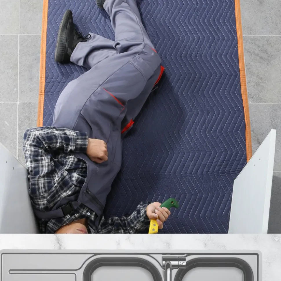 VEVOR Moving Blankets, 80" x 72", 65 lbs/dz Weight, 12 Packs, Professional Non-Woven & Recycled Cotton Packing Blanket, Heavy Duty Mover Pads for Protecting Furniture, Floors, Appliances, Blue/Orange