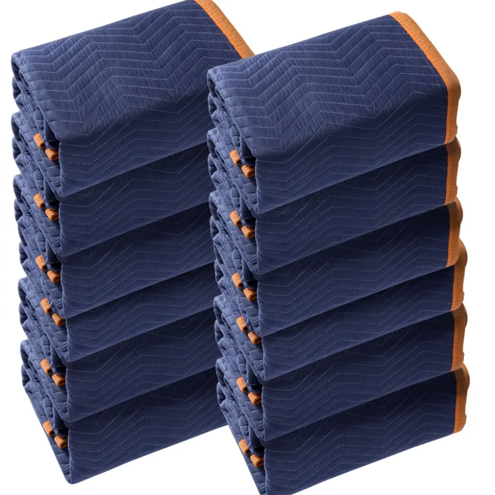VEVOR Moving Blankets, 80" x 72", 65 lbs/dz Weight, 12 Packs, Professional Non-Woven & Recycled Cotton Packing Blanket, Heavy Duty Mover Pads for Protecting Furniture, Floors, Appliances, Blue/Orange