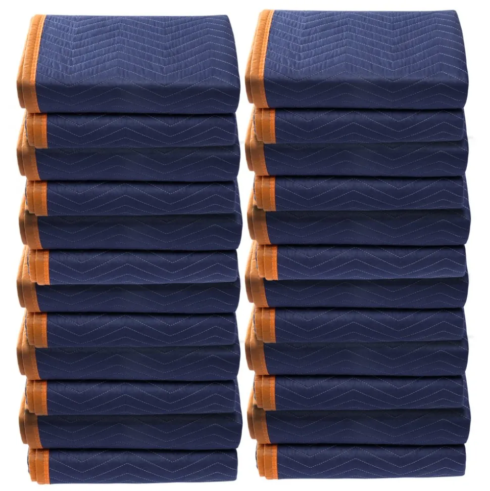 VEVOR Moving Blankets, 80" x 72", 65 lbs/dz Weight, 12 Packs, Professional Non-Woven & Recycled Cotton Packing Blanket, Heavy Duty Mover Pads for Protecting Furniture, Floors, Appliances, Blue/Orange