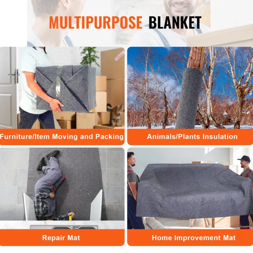 VEVOR Moving Blankets, 72" x 54", 21 lbs/dz Weight, 12 Packs, Professional Recycled Cotton Packing Blanket, Large Heavy Duty Shipping Mover Pads Perfect for Protecting Furniture, Floors, Appliances