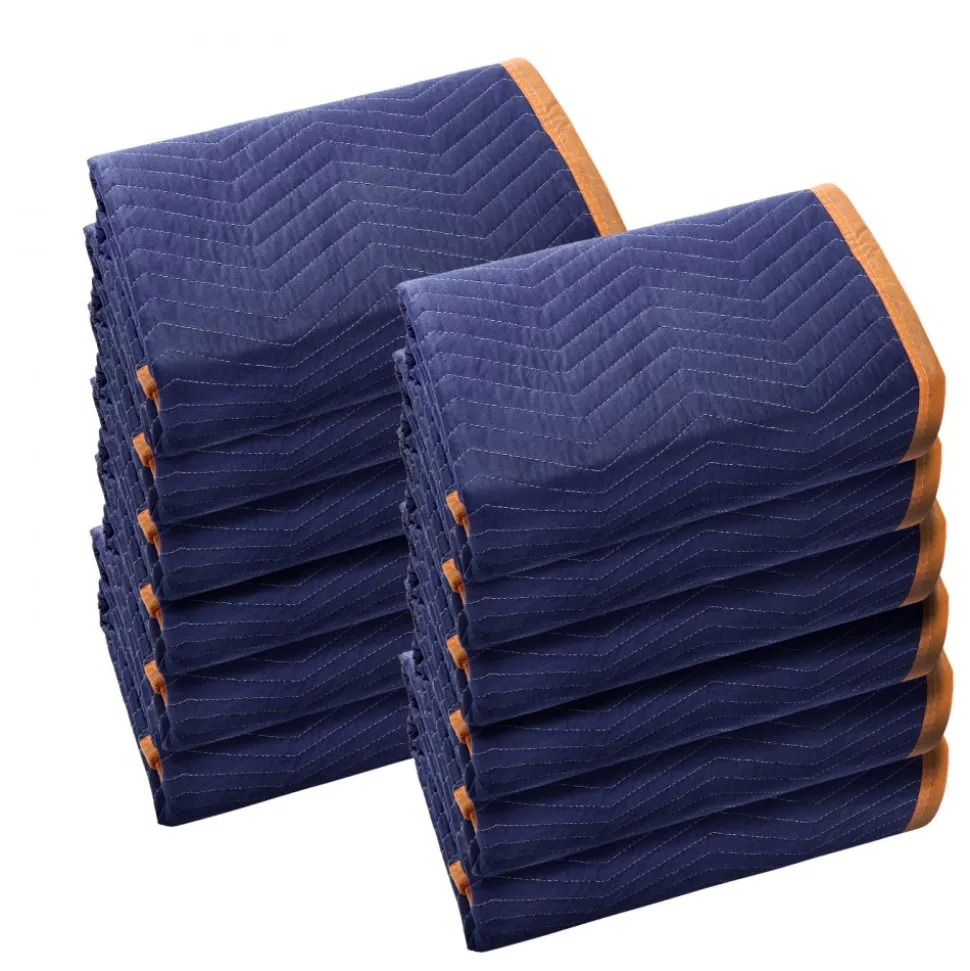 VEVOR Moving Blankets, 80" x 72", 35 lbs/dz Weight, 12 Packs, Professional Non-Woven & Recycled Cotton Packing Blanket, Heavy Duty Mover Pads for Protecting Furniture, Floors, Appliances, Blue/Orange