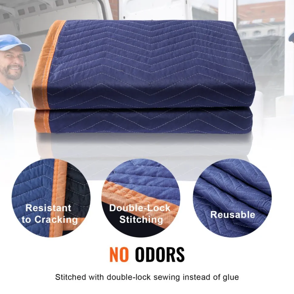 VEVOR Moving Blankets, 80" x 72", 35 lbs/dz Weight, 12 Packs, Professional Non-Woven & Recycled Cotton Packing Blanket, Heavy Duty Mover Pads for Protecting Furniture, Floors, Appliances, Blue/Orange