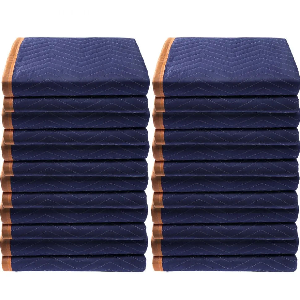 VEVOR Moving Blankets, 80" x 72", 35 lbs/dz Weight, 12 Packs, Professional Non-Woven & Recycled Cotton Packing Blanket, Heavy Duty Mover Pads for Protecting Furniture, Floors, Appliances, Blue/Orange