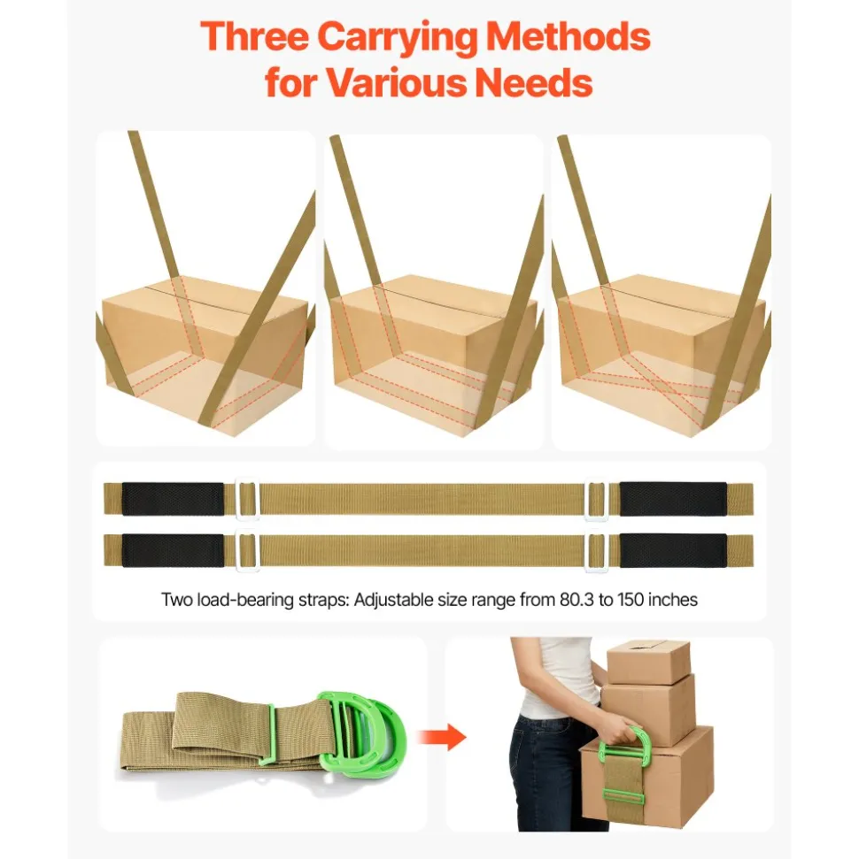 VEVOR Moving Straps, 2-Person Lifting and Moving System with 2 Harness Straps, 2 Load-bearing Straps & 1 Handheld Strap, Adjustable Lifting Shoulder Straps Move Furniture Appliances Mattresses
