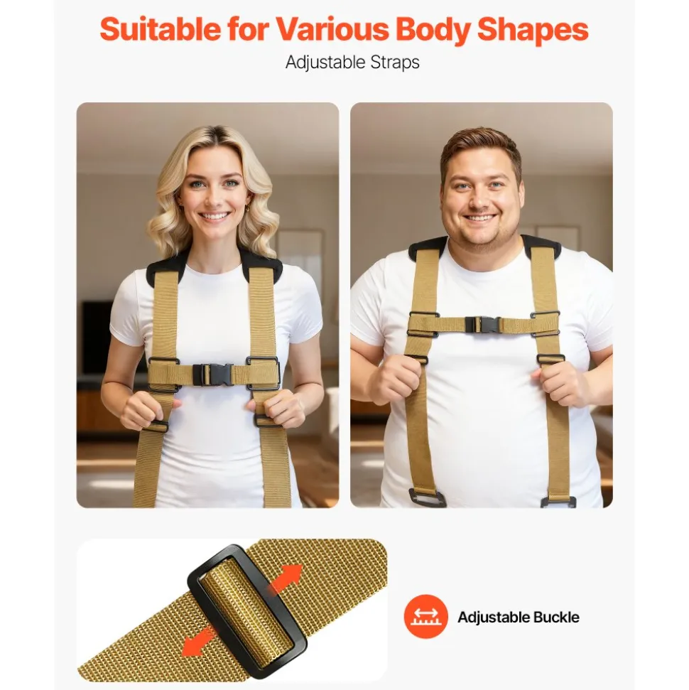 VEVOR Moving Straps, Supports up to 1000 lbs, 2-Person Lifting and Moving System with 2 Harness Straps & 2 Load-bearing Straps, Adjustable Lifting Straps for Moving Furniture Appliances Mattresses