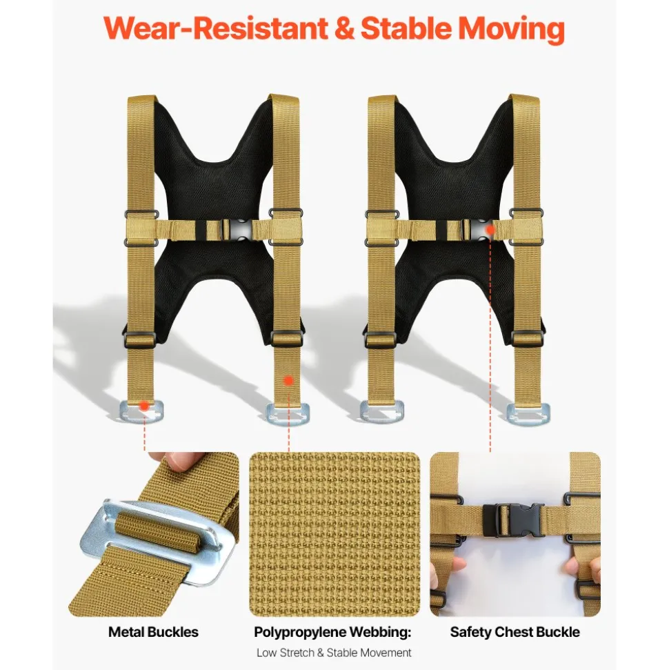 VEVOR Moving Straps, Supports up to 1000 lbs, 2-Person Lifting and Moving System with 2 Harness Straps & 2 Load-bearing Straps, Adjustable Lifting Straps for Moving Furniture Appliances Mattresses