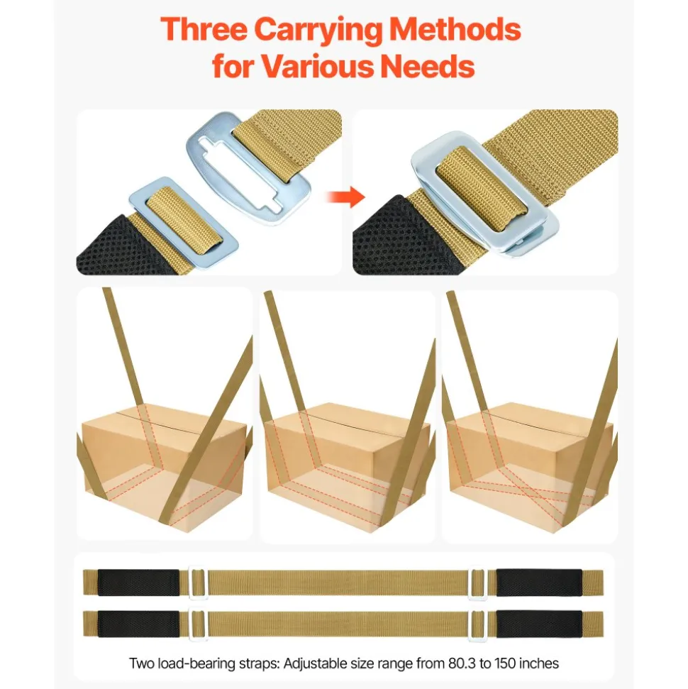 VEVOR Moving Straps, Supports up to 1000 lbs, 2-Person Lifting and Moving System with 2 Harness Straps & 2 Load-bearing Straps, Adjustable Lifting Straps for Moving Furniture Appliances Mattresses