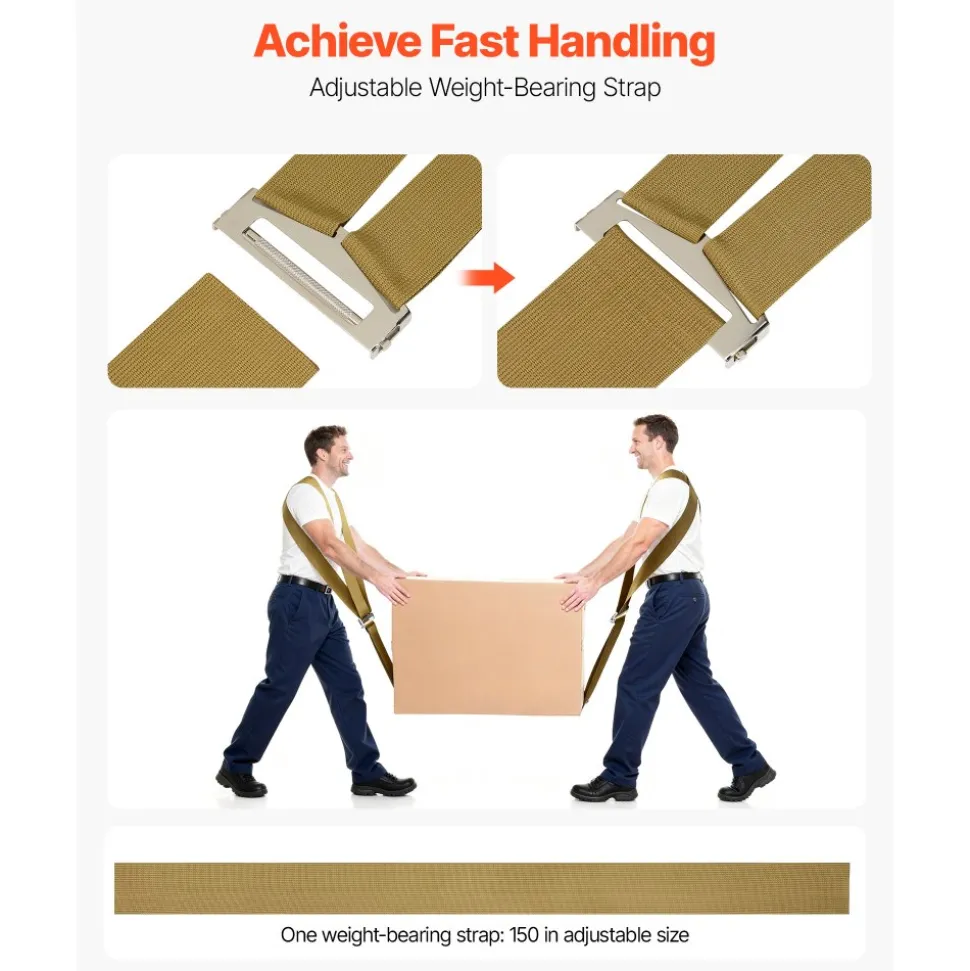 VEVOR Moving Straps, Supports up to 1000 lbs, 2-Person Lifting and Moving System with 2 Harness Straps & 1 Load-bearing Strap, Adjustable Lifting Shoulder Straps Move Furniture Appliances Mattresses