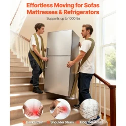 VEVOR Moving Straps, Supports up to 1000 lbs, 2-Person Lifting and Moving System with 2 Harness Straps & 1 Load-bearing Strap, Adjustable Lifting Shoulder Straps Move Furniture Appliances Mattresses