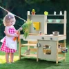 VEVOR Mud Kitchen for Kids, Wooden Toy Play Kitchen Set, Outdoor Toddler Grocery Store Playset, Pretend Play Kitchen with Stoves, Tank, Faucet, Storage Bag, Metal Baskets, and Cookware Pots